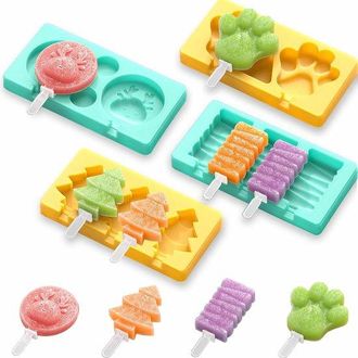 OEM Moldes Helados Infantiles Estampado Dibujos Animados, 4 Moldes Silicona Palitos Revestimiento Antiadherente Base Plana Desmoldar F&aacute;cilmente