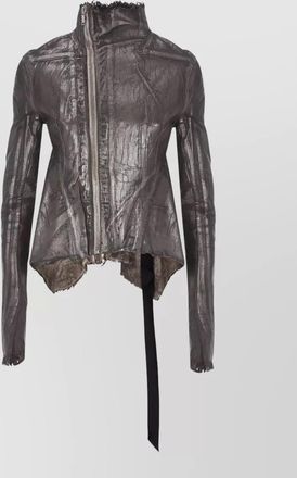 Rick Owens asymmetric zip cotton leather jacket