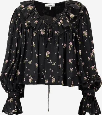 Chloé Boxy-Top aus geblümter Seiden-Charmeuse mit Rüschen