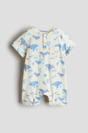 H&M Printed Cotton Romper Suit in White/marine Life at Nordstrom, Size Newborn