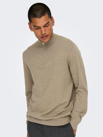 Only & Sons Troyer ONLY & SONS ONSLOUI REG 12 MEL HALF ZIP KNIT NOOS, Herren, Gr. XL, beige (desert taupe detail:melange), Strick, Obermaterial: 60% Baumwolle, 20