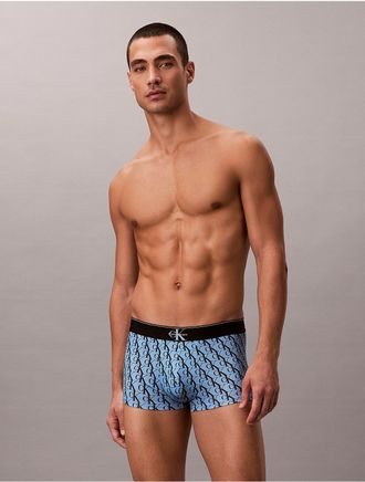 Calvin Klein Mens Graphic Monogram Microfiber Stretch Low Rise Trunk - Blue - XL