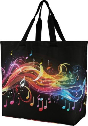 Generic Rainbow Musical Note Melody Tote Bag Waterproof Shopper Bag Foldable Handbags For Casual Daily Use College