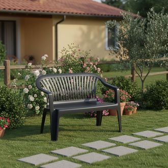 Dmora Panca De Exterior Asmi, 2 Plazas, Apilable Made In Italy, Con Reposabrazos, 114x55x82h Cm Negro Antracita