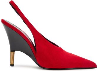 Khaite Bella 100 18kt Gold-plated Suede Slingback Pumps - Red