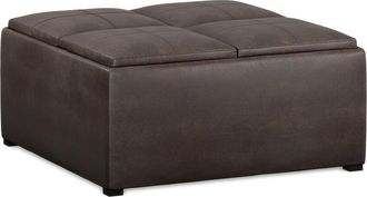 Simpli Home Avalon 35In Contemporary Square Coffee Table Storage Ottoman