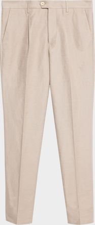 Brunello Cucinelli Mens Cotton and Linen Leisure-Fit Pleated Trousers