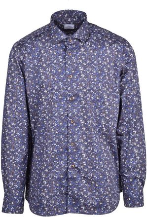 Brio Italiano Blue Brown Floral Stretch Shirt