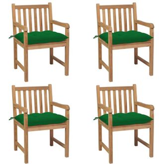 vidaXL Sillas De Jard&iacute;n 4 Uds Madera Maciza De Teca Con Cojines Verdes Vidaxl