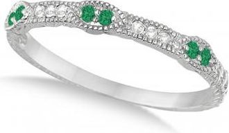 Allurez Vintage Stacking Diamond & Emerald Ring Band 14k White Gold (0.15ct)