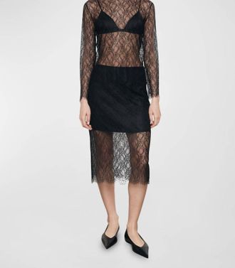 Enza Costa Sheer Lace Slip Skirt In Black