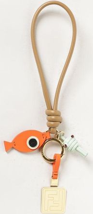 Fendi Portachiavi Fish in pelle e metallo con charm e monogramma FF