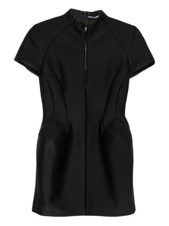 DAVID KOMA zip short-sleeve mini dress - Black