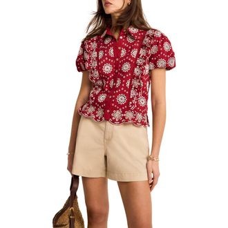 Mint Velvet Eyelet Embroidered Puff Sleeve Blouse at Nordstrom, Size 12
