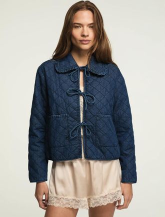 Lucky Brand Womens Quilted Peter Pan Collar Jacket