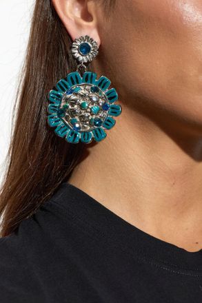 Marni Brass Floral Motif Earrings, Womens, Blue