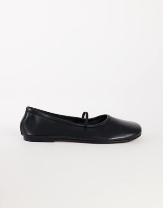 Topshop Bella - Ballerine in pelle nere con punta arrotondata-Nero
