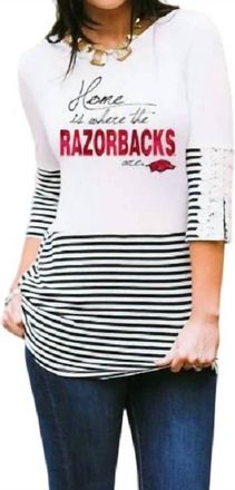 Gameday Couture University Of Arkansas Button-Lace Top In White