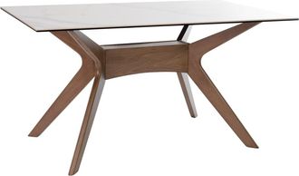 Koketto Home Mesa de comedor 140 tapa porcelanico blanco y patas nogal