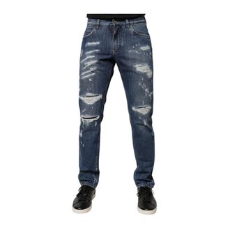 Dolce & Gabbana Slim Fit Jeans, male, Blue, S, Tattered Skinny Denim Jeans