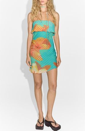 Mango Floral Print Minidress in Green at Nordstrom, Size 2