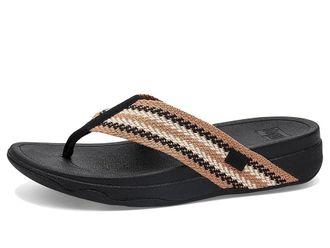 FitFlop Surfa Stripe-Webbing Toe-Post Sandals Womens Wedge Shoes Black Mix : 10 M (B), Synthetic