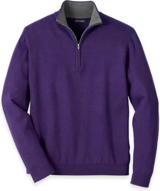 Paul Fredrick Supima Cotton Quarter Zip Mock Neck Sweater in Plum at Nordstrom, Size Xx-Large