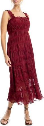 Max Studio Ruffle Shirred Georgette Midi Dress in Cabernet at Nordstrom Rack, Size X-Small