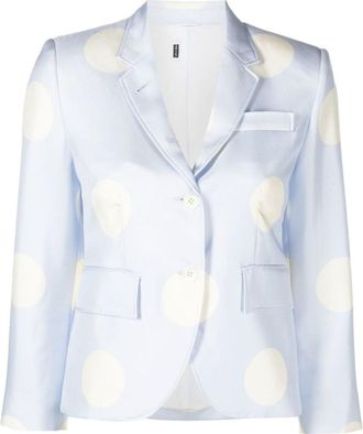 Thom Browne Light Blue Polka-dot Print Silk Blazer
