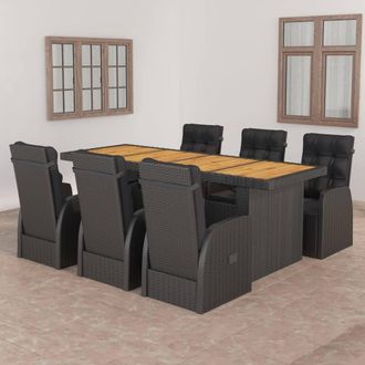 Berkfield Home 7 Piece Garden Dining Set with Cushions Black Poly Rattan