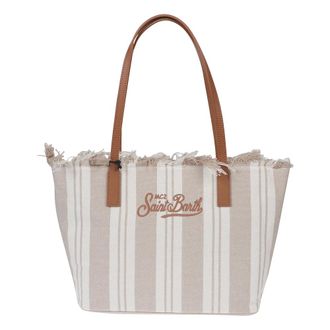MC2 Saint Barth Tote Bags, female, Beige, Size: ONE SIZE Striped Fringed Bag