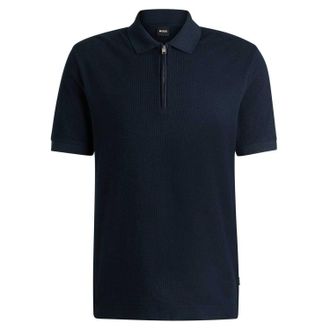HUGO BOSS Heren Ritssluiting Regular Poloshirt met Korte Mouwen (Donkerblauw)
