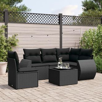 vidaXL Vidaxl - Set De Sof&aacute;s De Jard&iacute;n 6 Piezas Y Cojines Rat&aacute;n Sint&eacute;tico Negro