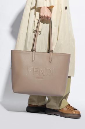 Fendi Shopper Bag With Logo, Mens, Beige