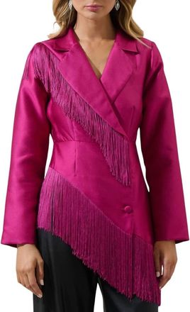 Sugarlips Lettie Satin Fringe Blazer Jacket In Magenta