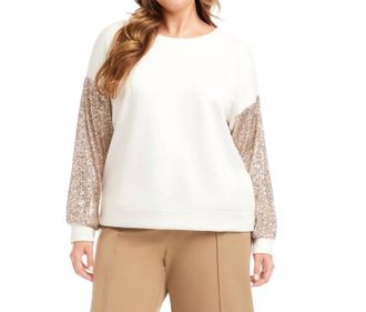 Karen Kane Sequin Sleeve Top - Plus In Cream