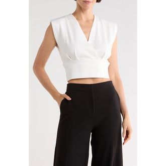 Patrizia Luca Cropped Surplice Top in Off White at Nordstrom Rack, Size X-Large