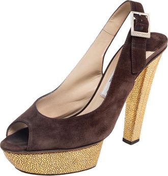 Jimmy Choo London Brown Suede Lexy Platform Slingback Sandals