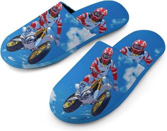 Generic Dirt Bike Motorcycle Motorcross Mens Slippers Flannel Warm House Shoes with Rubber Anti-Slip Sole Slip On for Home Outdoor