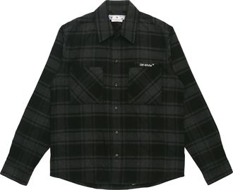 Off-white Mens Off-White Logo Plaid Flannel Long Sleeves Loose Fit Gray Shirt OMGA133C99FAB0010701
