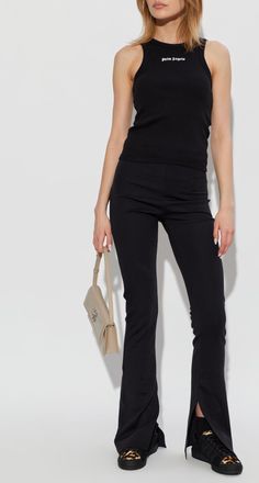 Palm Angels Ribbed Fitted Top, Womens, Black