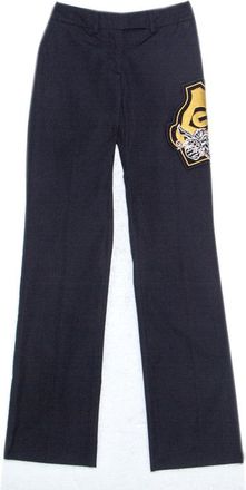 Gianfranco Ferre Gf Ferre Navy Blue Cotton Crest Applique Detail Straight Fit Trousers