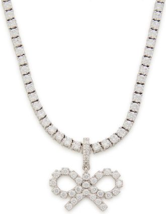 Self Portrait Crystal Bow Silver-plated Necklace - One Size