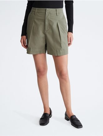 Calvin Klein Womens Twill Pleated 5-Inch Shorts - Green - 33