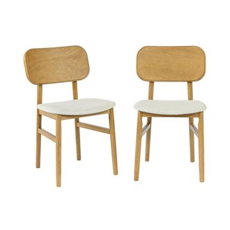 Sweeek Silla vintage de madera de hevea y tela, set de 2, natural