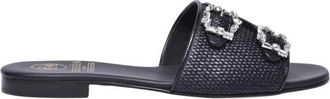 Edhen Milano Ciabattina in Rafia - Dames - Sandalen - Zwart - 37 1/2 EU - Leer - Schoenen