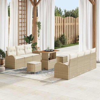 vidaXL Conjunto De Sof&aacute; De Jard&iacute;n Con Coj&iacute;n 10 Pcs Beige Polirat&aacute;n Vidaxl