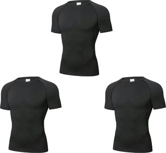 Generic 5 Pack or 3 Packs Compression Tops for Men Short Sleeve Mens Running Top Mesh Design Quick Dry Base Layer Sports Fitness(M,3 PB S)