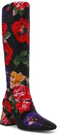 Betsey Johnson Avon Rhinestone Flower Knee High Boot in Black Flower Multi at Nordstrom, Size 8.5
