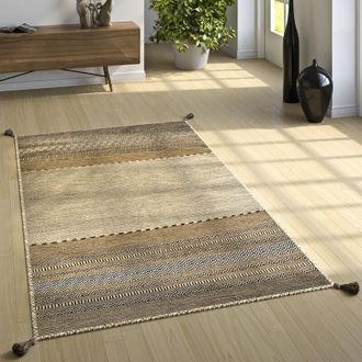 Paco Home Paco Home Alfombra Dise&ntilde;o Kilim Tejida A Mano 100 % Algod&oacute;n Moderna Estampada Beige 160x220 Cm
